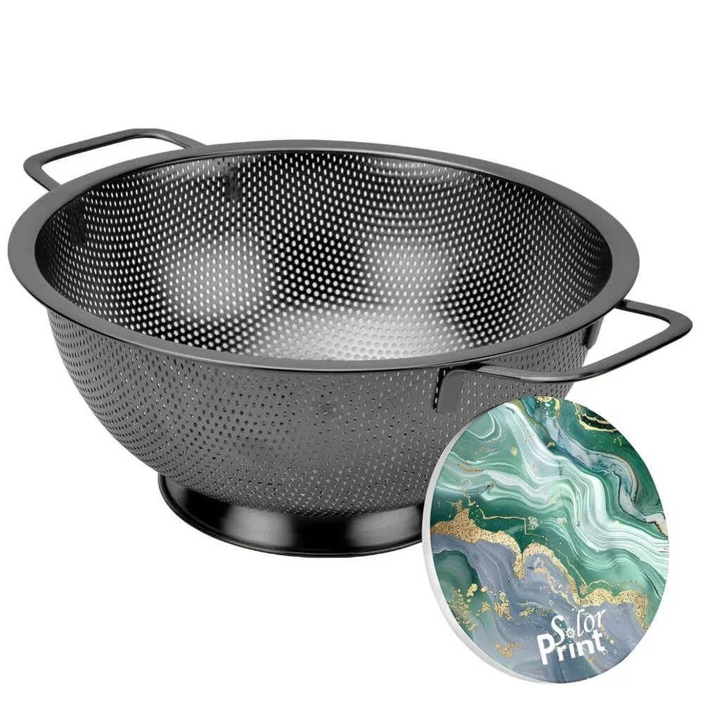 Stainless Steel Colander 3 Qt Black with Coaster